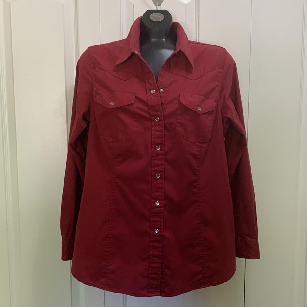 Dickies Burgundy Red Large Work Chore Shirt Mother-of-Pearl Snap Close